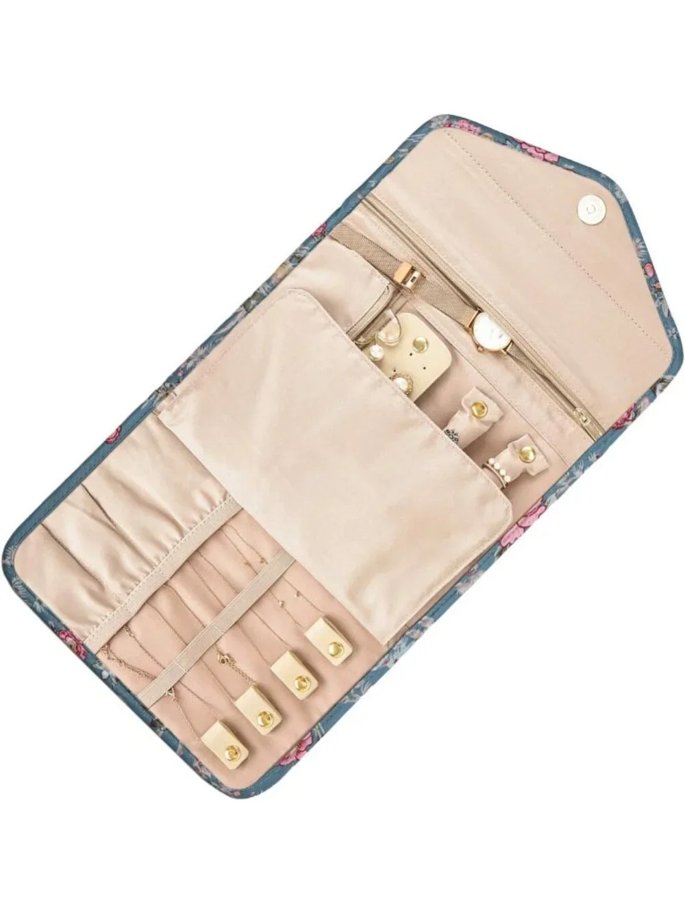 Travel Jewelry Organizer Roll - Foldable Case for Rings, Necklaces, Bracelets